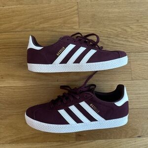 Maroon and White Adidas Gazelle Sneakers